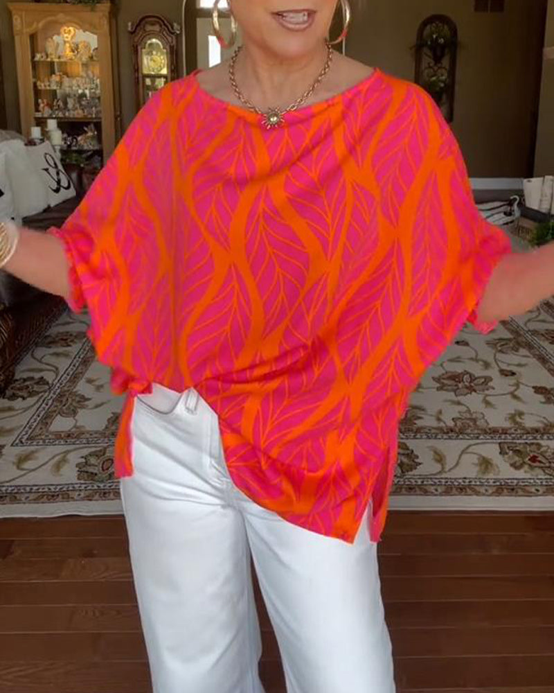 Round Neck Loose Print Blouse