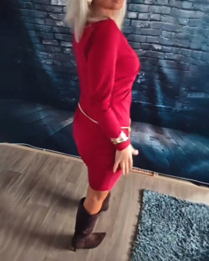 V-Neck Long-Sleeved Fashion Dress