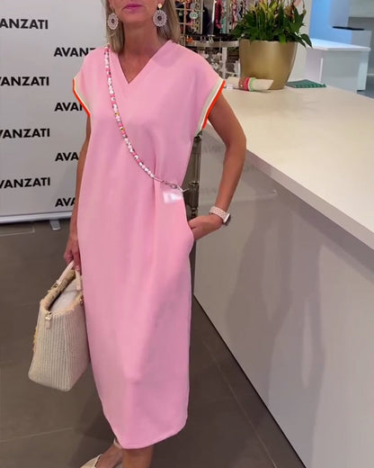 Lotus Leaf Sleeve V Neck Casual Slit Dress