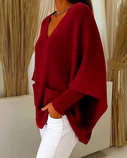 Long Sleeves With Pockets And A V-Neck Jumper