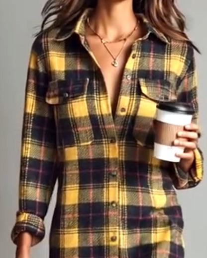 Collared Plaid Shirt Dress