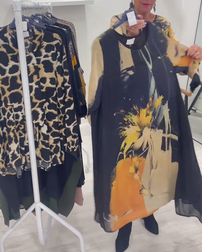 Round Neck Retro Print Dress