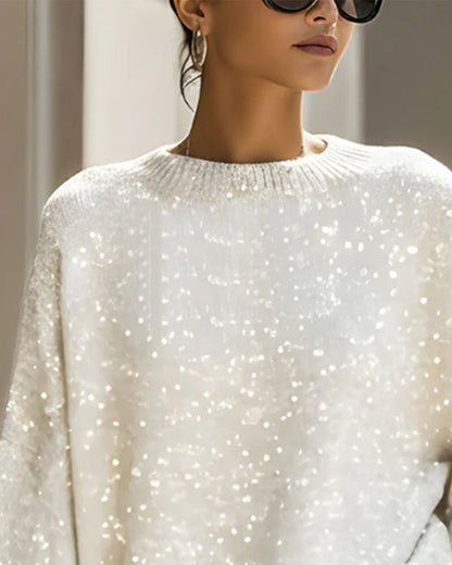 Irregular Sequined Long-Sleeved Jumper