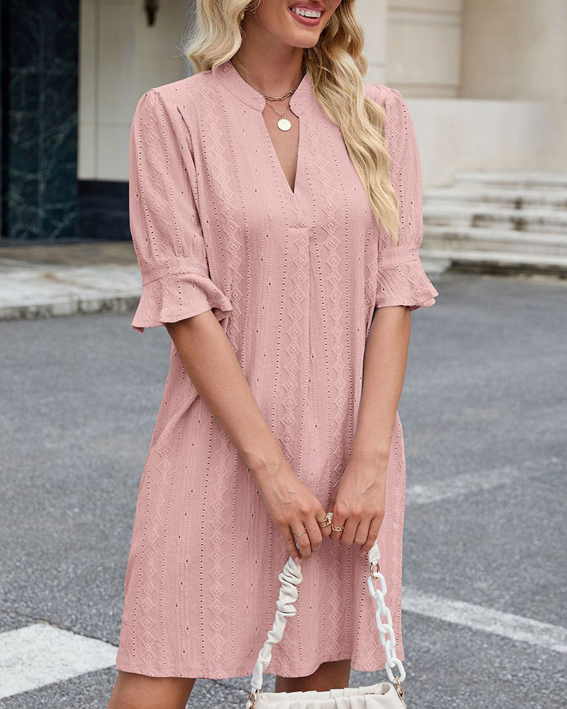 Solid Color V-Neck Dress