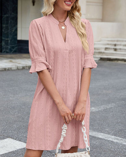 Solid Color V-Neck Dress