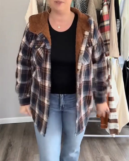 Plaid Hooded Woolen Coat