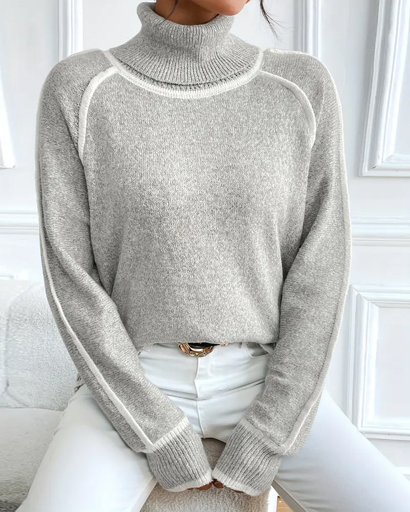 Turtleneck Fashionable Contrast Color Sweater