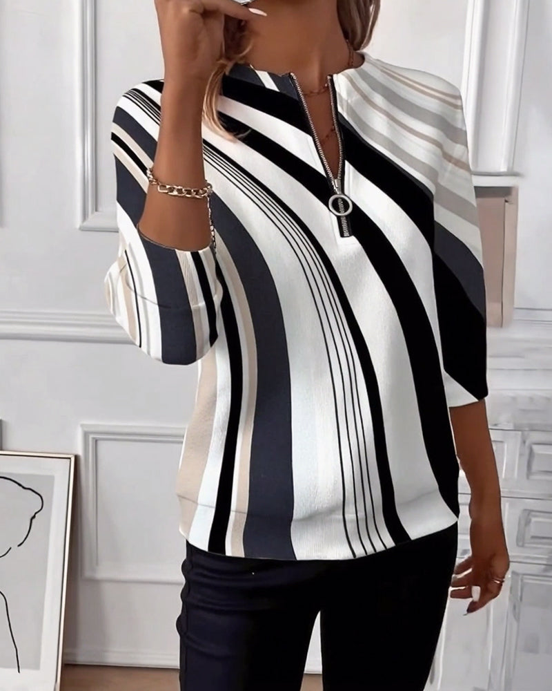 Casual Zipper Geometric Print T-Shirt