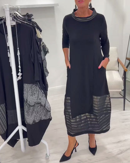 Solid Color Splicing Fashionable Dress