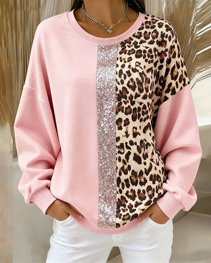 Long-Sleeved Leopard Print Loose Sweatshirt