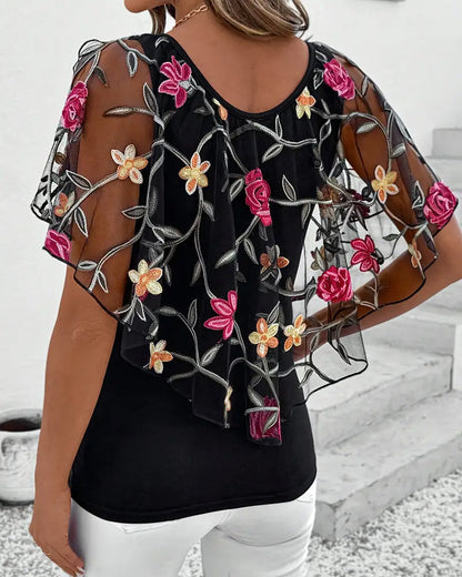 Embroidered Mesh Heavy Duty Blouse