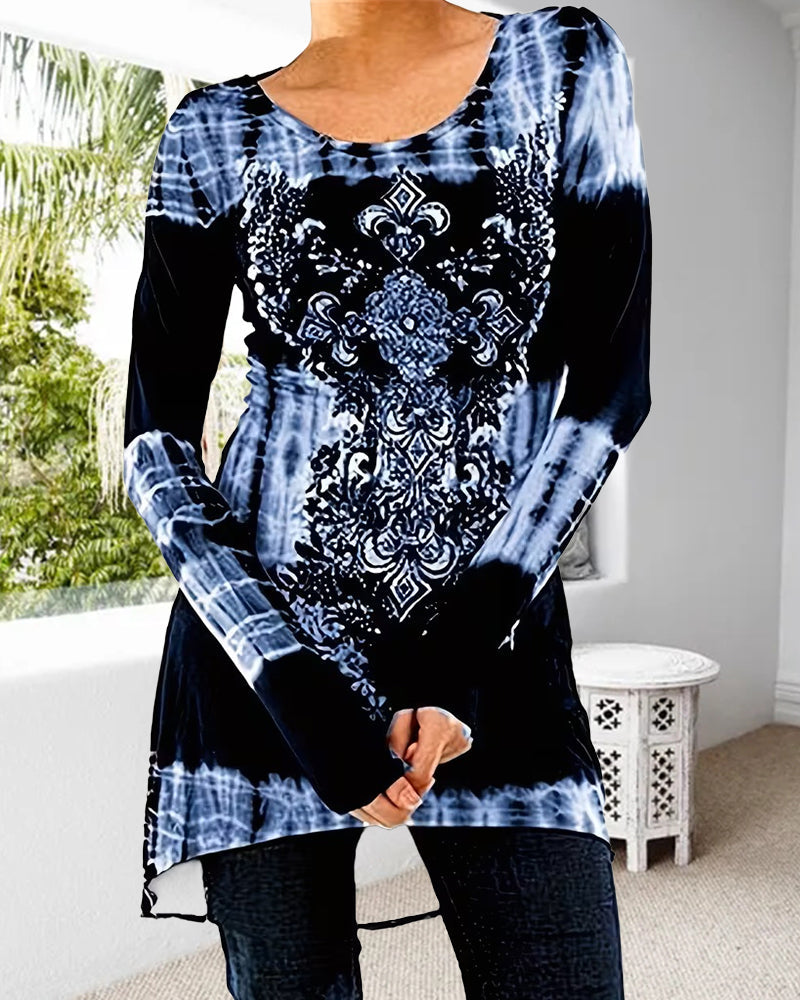 Irregular print midi-length top