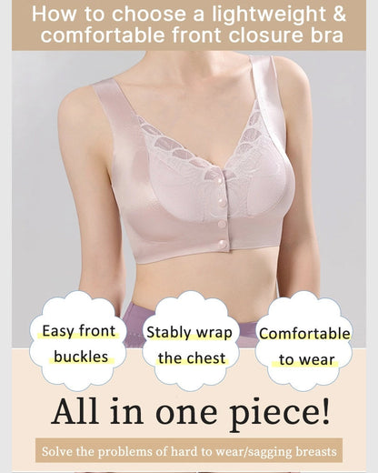 Front Buckle Satin Lace Bra