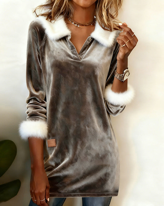 Long-Sleeved Plush V-Neck Top