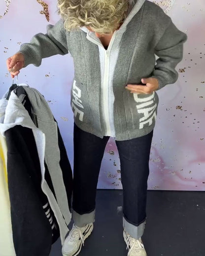 Casual Letter Long-Sleeved Sweater Coat