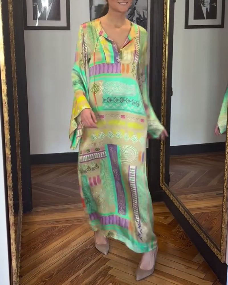 Long Sleeve Tie Print Dress