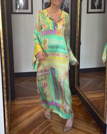 Long Sleeve Tie Print Dress