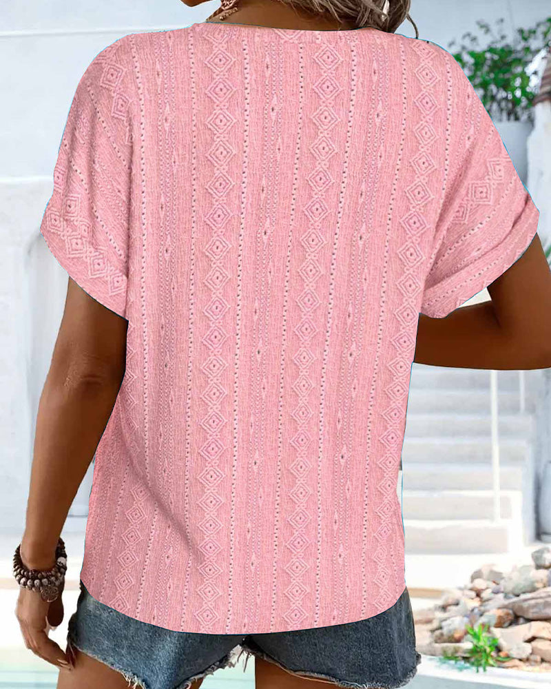 V-Neck Solid Color Casual Short-Sleeved T-Shirt