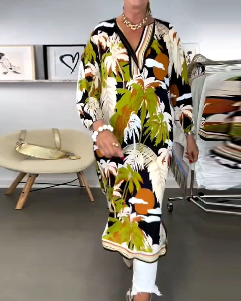 V-Neck Coconut Print Dress