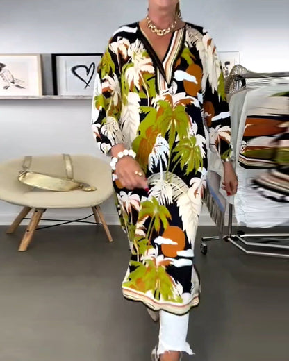 V-Neck Coconut Print Dress