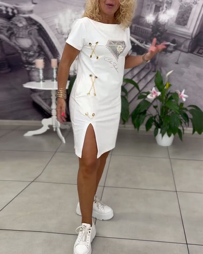 Printed Fitted Slit Dress