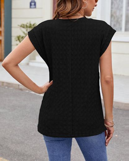 Round Neck Solid Color Short Sleeve T-Shirt