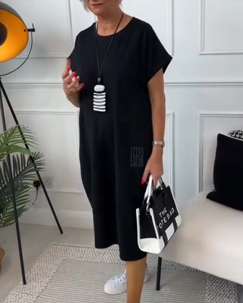 Simple letter print short sleeve casual dress