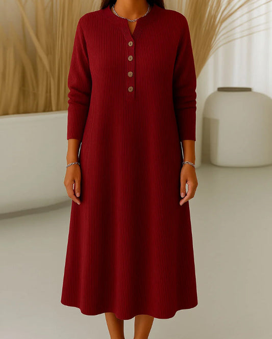 Long-Sleeved Loose-Fitting Ribbed Dress