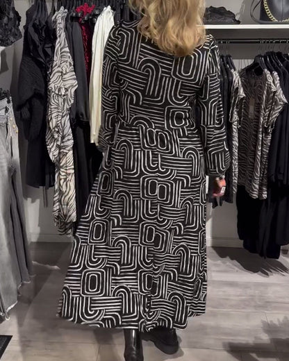 Lapel - collared Fashionable Printed Dress