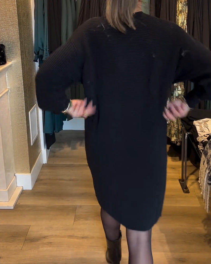 V-Neck Solid Color Sweater Dress