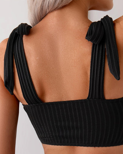 Tie-Strap Solid Color Triangle Bikini