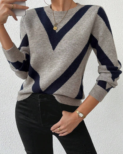 Geometric-Print Crew Neck Sweater
