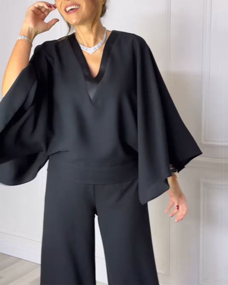 V-Neck Elegant Butterfly Sleeve Blouse