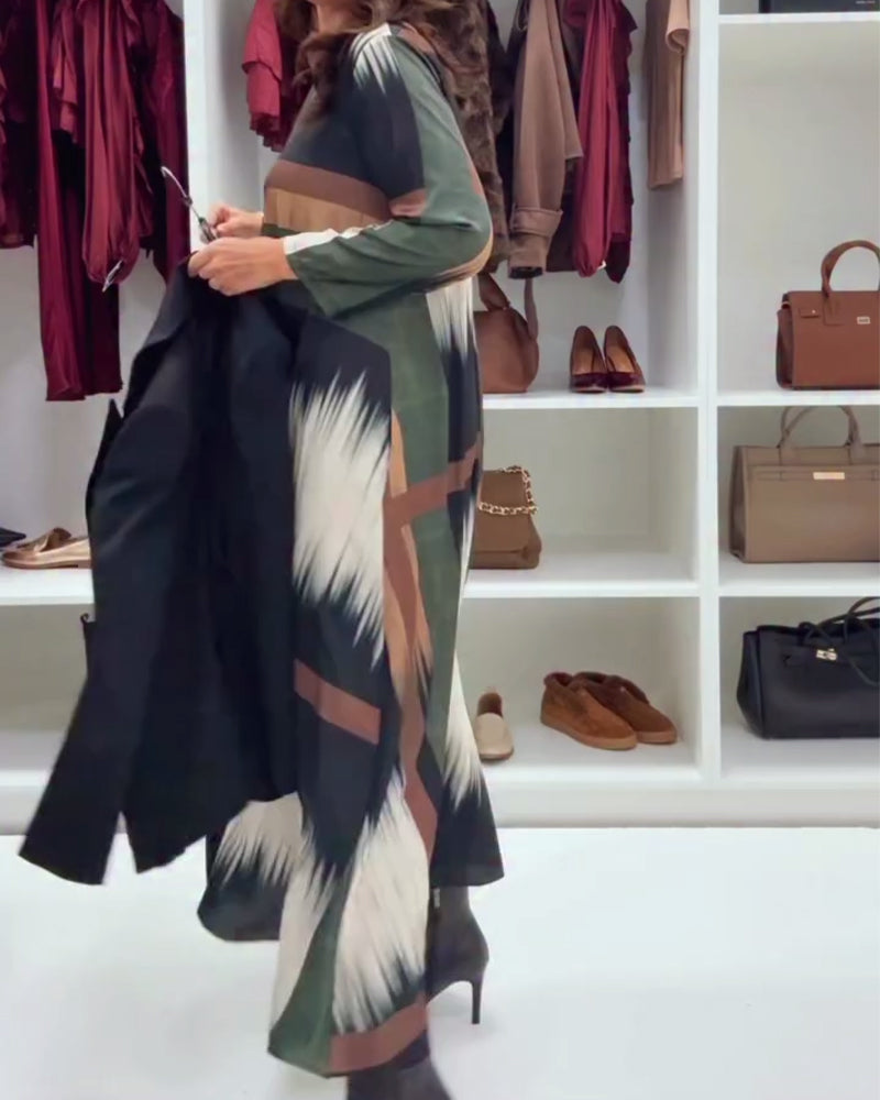 Fashion Printed Round Neck Long Sleeve Dress