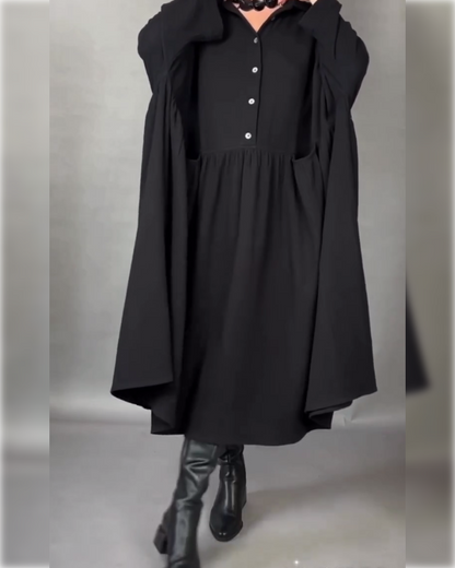 Lapel Button Oversized A-Line Dress