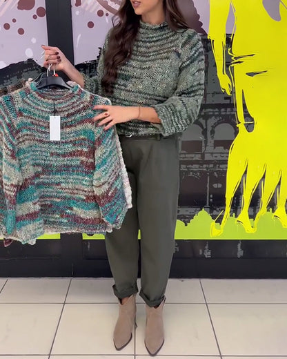 Retro Three-Quarter Sleeve Pullover Sweater