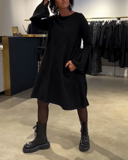 Solid Flare Sleeve Shirred Dress