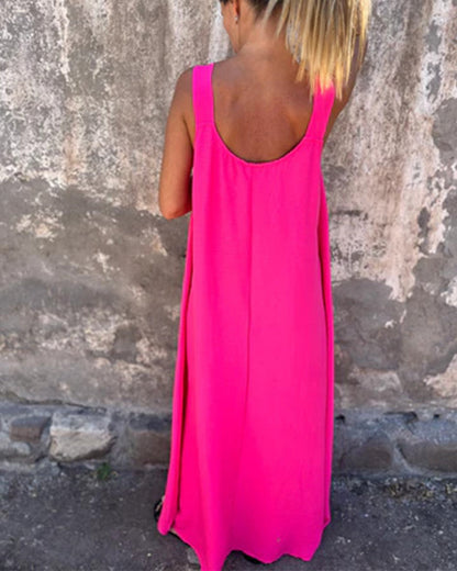 Sleeveless Solid Color Fashionable Long Dress