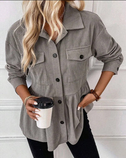 Pocket Corduroy Buttoned Top
