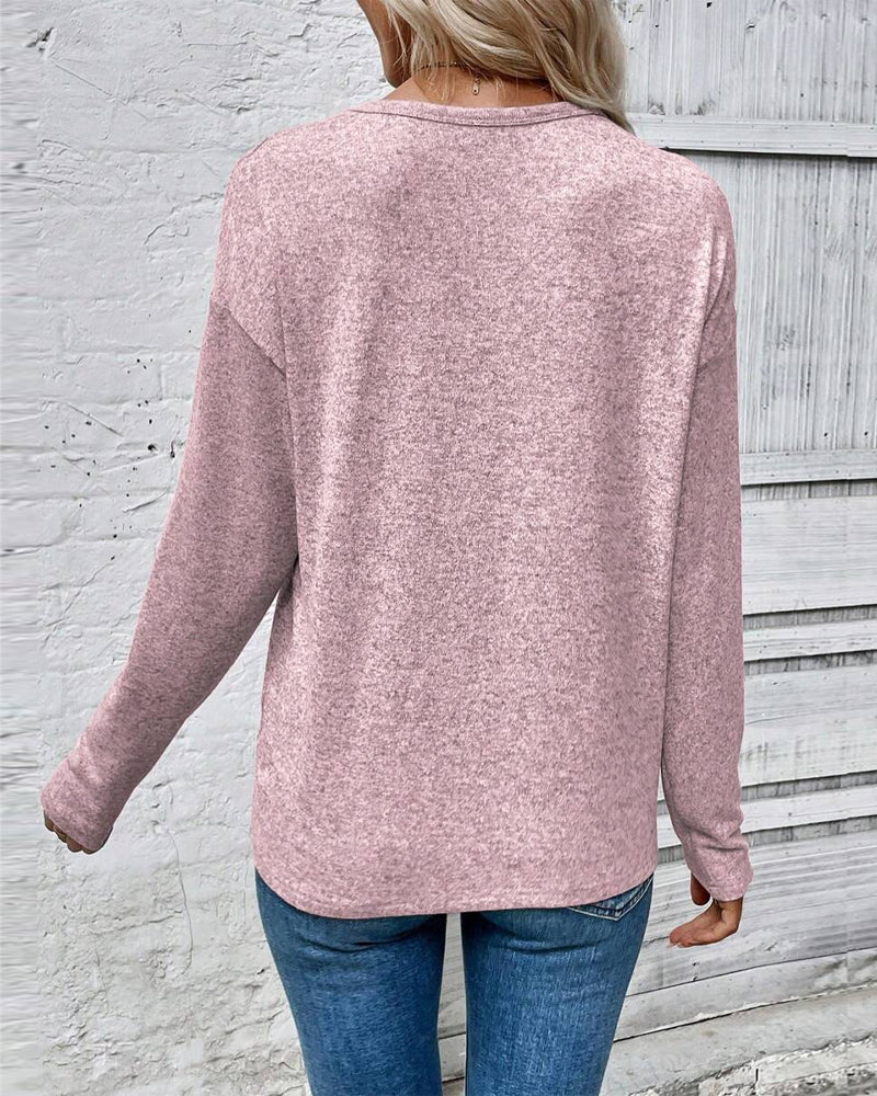 Long-Sleeved Round-Neck Love Heart Print Top