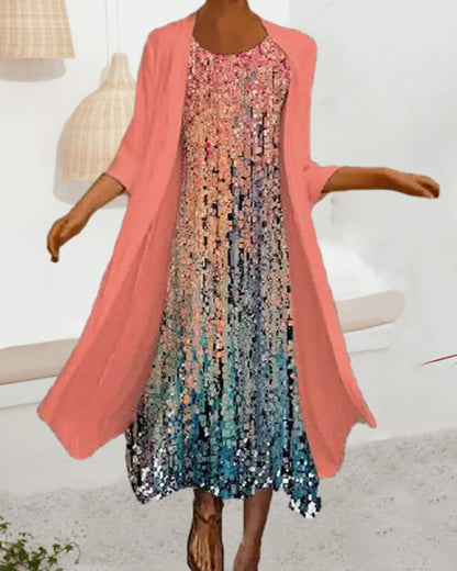 Elegant colorful round neck printed dress