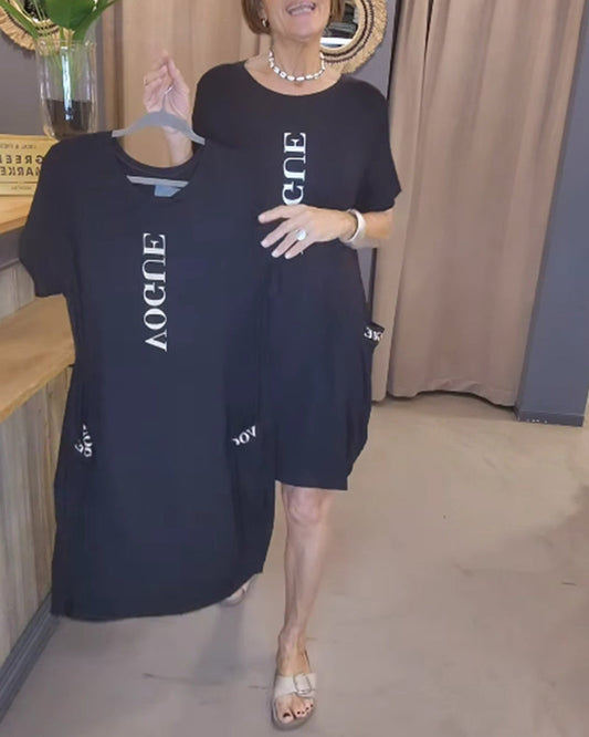 Casual Short-Sleeved Loose Letter Print Dress