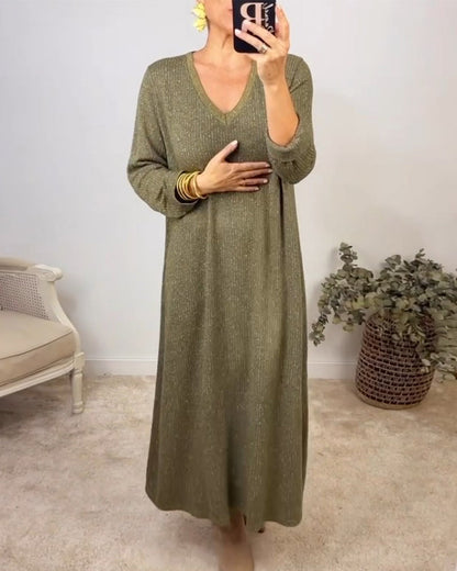 V-neck solid color elegant dress