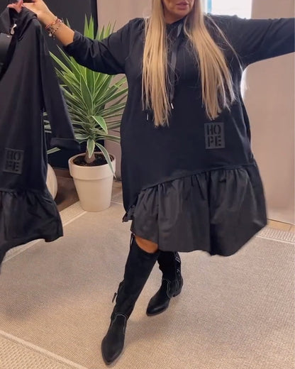 Long sleeve panel loose hooded dress