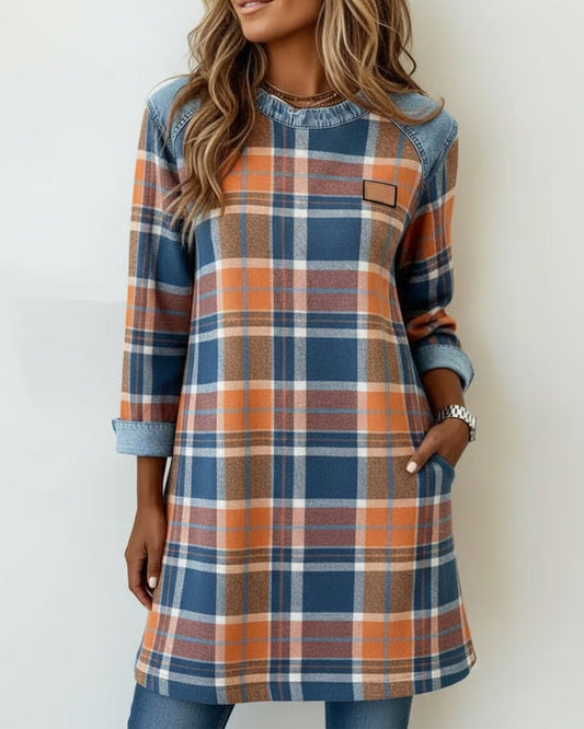 Plaid Patchwork Denim Dress