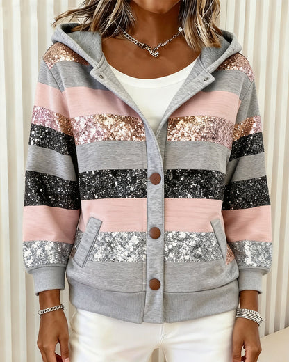 Glitter Print Striped Coat