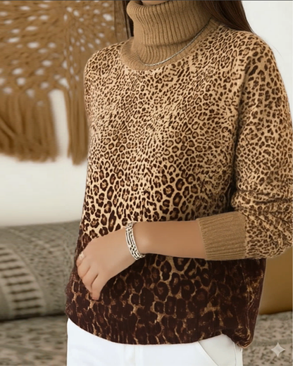 Leopard Print Casual High-Neck Pullover