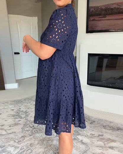 Stand Collar Hollow A-Line Dress