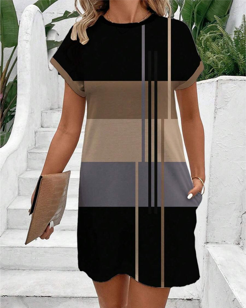 Round Neck Fashion Casual Printed Dress