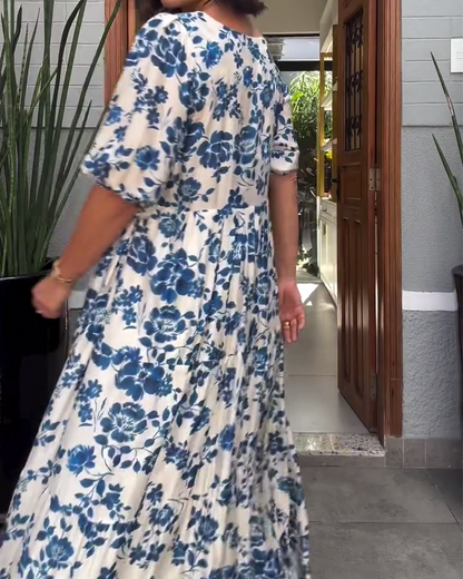 Short-Sleeved Floral Print Dress